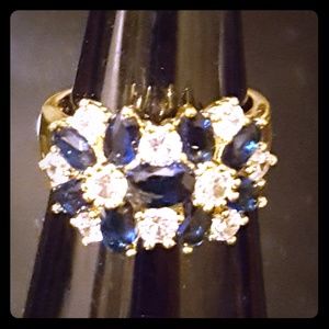 Sapphire Blue and White Topaz Ring Gold or Silver